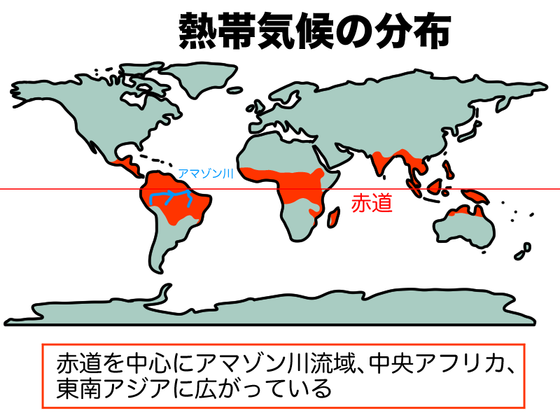 赤道付近に熱帯気候は分布