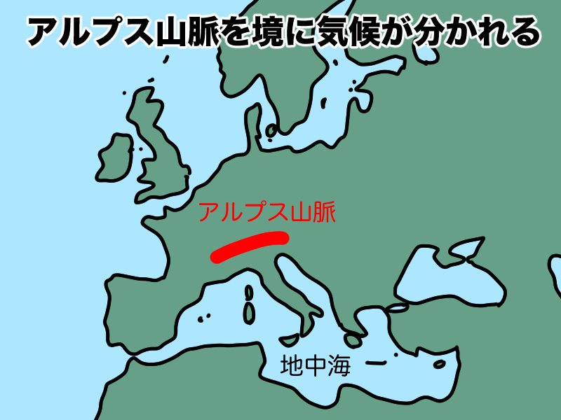 アルプス山脈で気候が分かれる