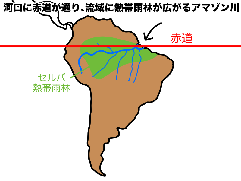 赤道を通り熱帯雨林が広がるアマゾン川