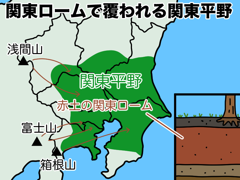 関東ロームにおおわれた関東平野