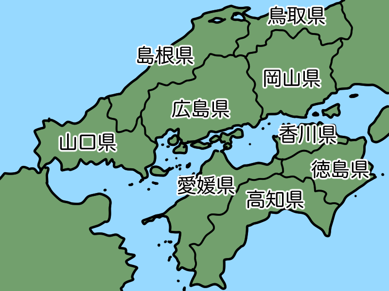 中国四国地方の県の位置