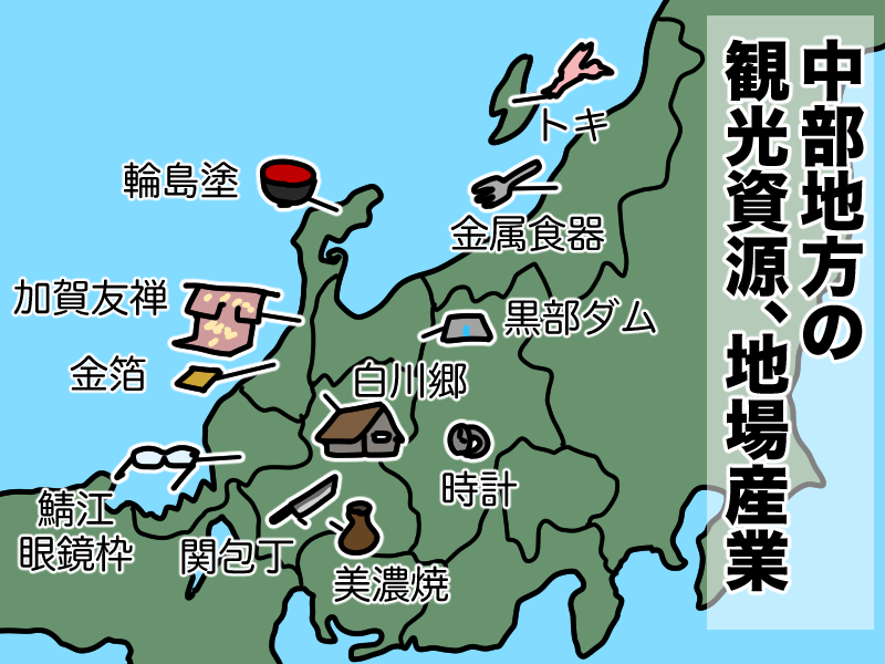 中部地方の観光資源、地場産業