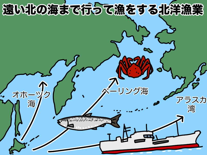 遠い北の湖まで行って漁をする北洋漁業